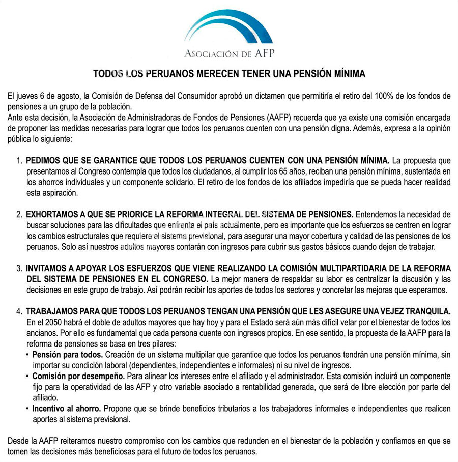 Todos los peruanos merecen tener una pensión mínima