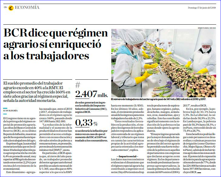 El régimen laboral agrario debe ser permanente y extenderse incluso a las industrias ligeras