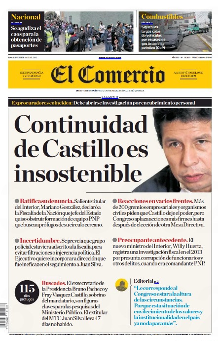 Continuidad de Castillo es insostenible