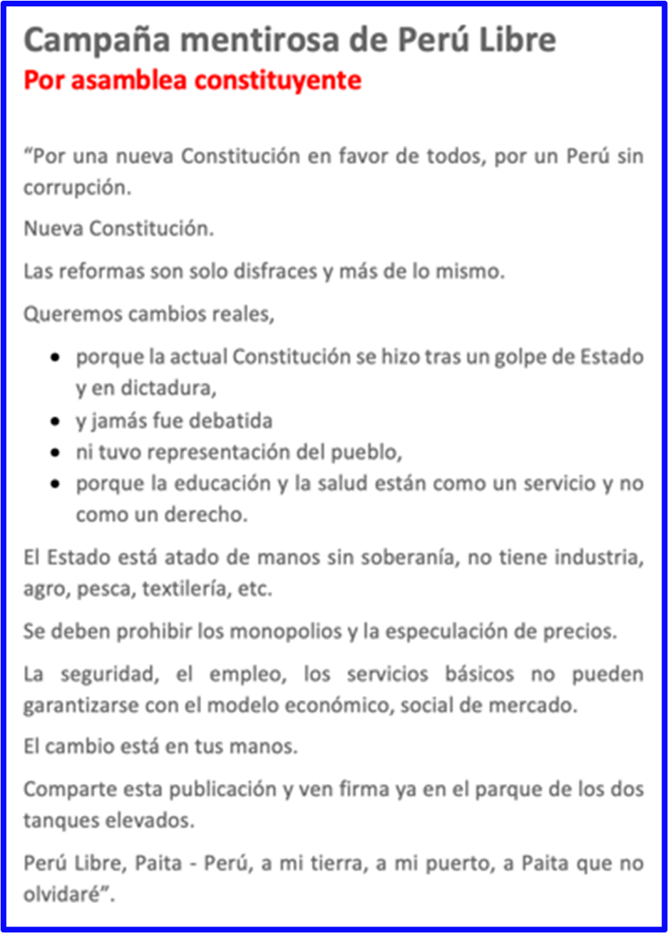 Perú Libre, Castillo y Cerrón, engañan a los peruanos