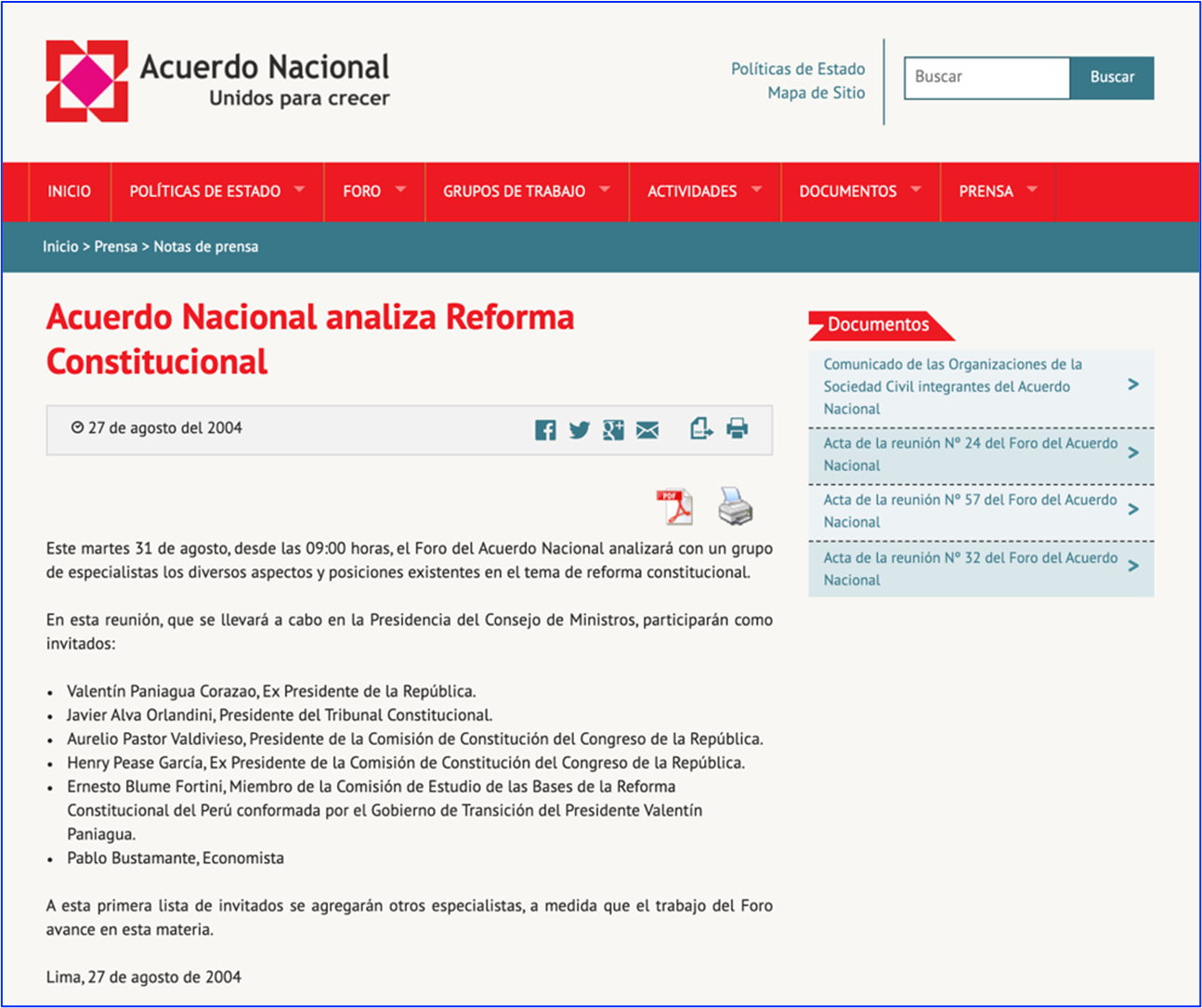 El Acuerdo Nacional desestimó el cambio de Constitución