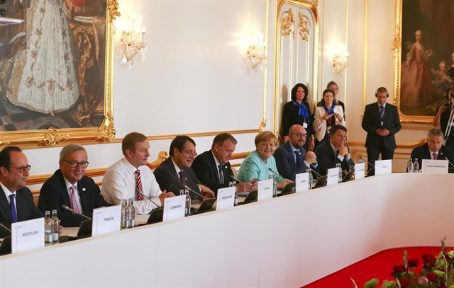 Finance ministers of EU countries and other participants pose for a group photo during an Informal Meeting of Ministers for Economic and Financial Affairs (Informal ECOFIN) in Bratislava, Slovakia on September 09, 2016. / AFP PHOTO / VLADIMIR SIMICEKVLADIMIR SIMICEK/AFP/Getty Images