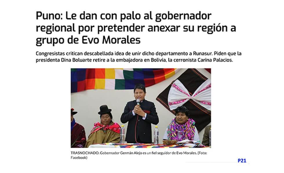 Su cómplice es el traicionero Gobernador de Puno